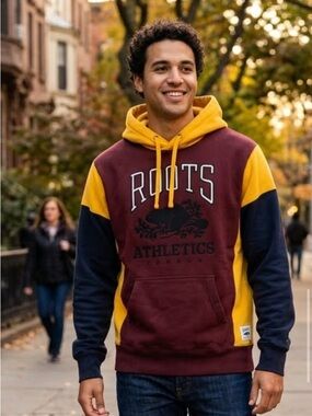 Roots Men’s Burgundy, Yellow & Navy Colorblock Hoodie